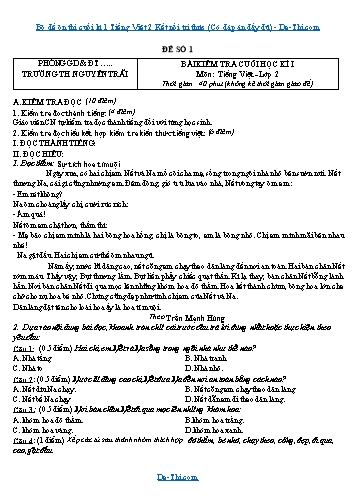 Bộ đề ôn thi cuối kì 1 Tiếng Việt 2 Kết nối tri thức (Có đáp án đầy đủ)