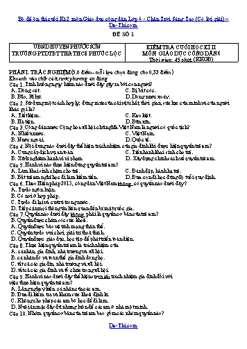 Bộ đề ôn thi cuối Kì 2 môn Giáo dục công dân Lớp 6 - Chân Trời Sáng Tạo (Có lời giải)