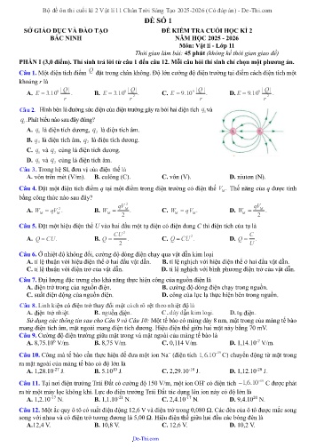 Bộ đề ôn thi cuối kì 2 Vật lí 11 Chân Trời Sáng Tạo 2025-2026 (Có đáp án)