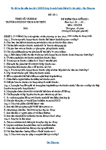 Bộ đề ôn thi giữa học kì 1 GDCD Lớp 8 sách Cánh Diều (Có lời giải)
