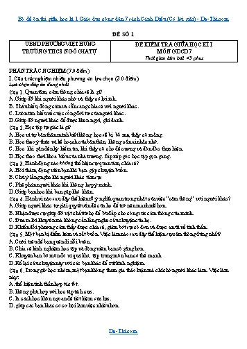 Bộ đề ôn thi giữa học kì 1 Giáo dục công dân 7 sách Cánh Diều (Có lời giải)