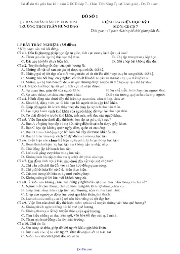 Bộ đề ôn thi giữa học kì 1 môn GDCD Lớp 7 - Chân Trời Sáng Tạo (Có lời giải)
