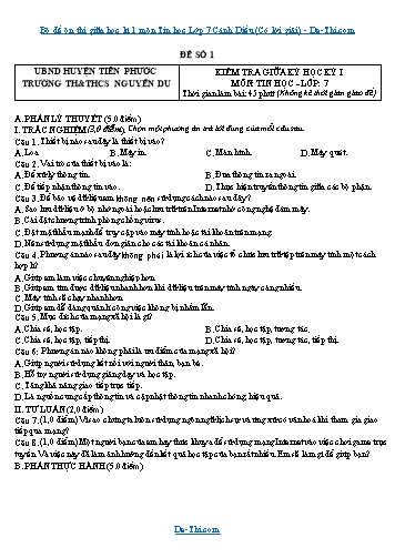 Bộ đề ôn thi giữa học kì 1 môn Tin học Lớp 7 Cánh Diều (Có lời giải)