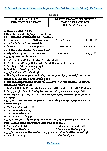Bộ đề ôn thi giữa học kì 2 Công nghệ Lớp 8 sách Chân Trời Sáng Tạo (Có lời giải)