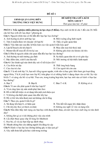 Bộ đề ôn thi giữa học kì 2 môn GDCD Lớp 7 - Chân Trời Sáng Tạo (Có lời giải)