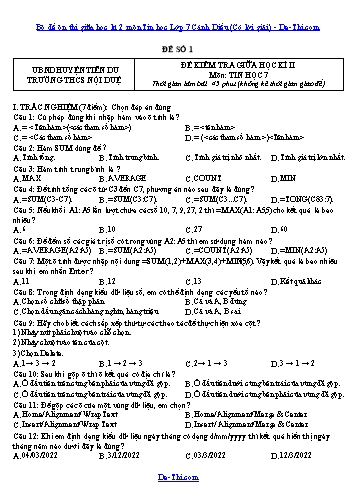 Bộ đề ôn thi giữa học kì 2 môn Tin học Lớp 7 Cánh Diều (Có lời giải)