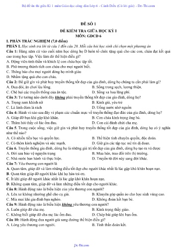 Bộ đề ôn thi giữa Kì 1 môn Giáo dục công dân Lớp 6 - Cánh Diều (Có lời giải)