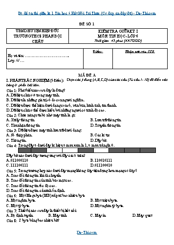 Bộ đề ôn thi giữa kì 1 Tin học 6 Kết Nối Tri Thức (Có đáp án đầy đủ)