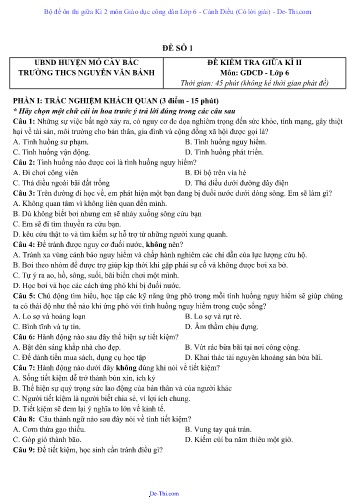 Bộ đề ôn thi giữa Kì 2 môn Giáo dục công dân Lớp 6 - Cánh Diều (Có lời giải)