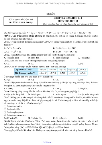 Bộ đề ôn thi Hóa học 12 giữa Kì 2 sách Cánh Diều (Có lời giải chi tiết)