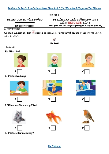 Bộ đề ôn thi học kì 1 sách Smart Start Tiếng Anh 3 (Có File nghe & Đáp án)