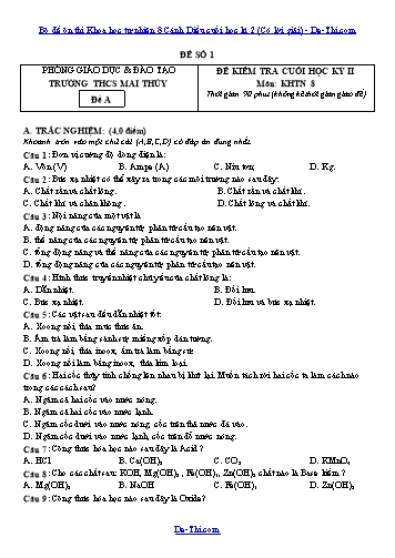 Bộ đề ôn thi Khoa học tự nhiên 8 Cánh Diều cuối học kì 2 (Có lời giải)