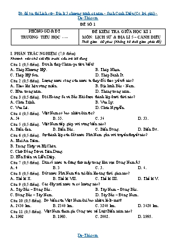 Bộ đề ôn thi Lịch sử - Địa lí 5 chương trình cả năm - Sách Cánh Diều (Có lời giải)