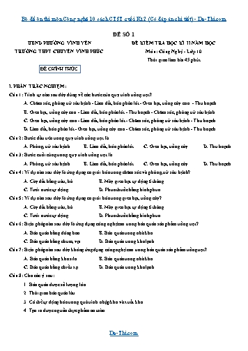 Bộ đề ôn thi môn Công nghệ 10 sách CTST cuối Kì 2 (Có đáp án chi tiết)