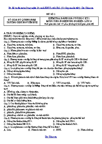 Bộ đề ôn thi môn Công nghệ 10 sách KNTT cuối Kì 1 (Có đáp án chi tiết)