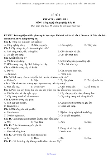 Bộ đề ôn thi môn Công nghệ 10 sách KNTT giữa Kì 1 (Có đáp án chi tiết)