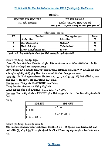 Bộ đề ôn thi Tin Học Trẻ dành cho học sinh THCS (Có đáp án)