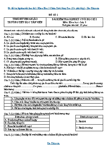 Bộ đề ôn luyện cuối học kì 1 Khoa Học 5 Chân Trời Sáng Tạo (Có giải đáp)