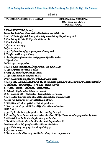 Bộ đề ôn luyện cuối học kì 2 Khoa Học 5 Chân Trời Sáng Tạo (Có giải đáp)