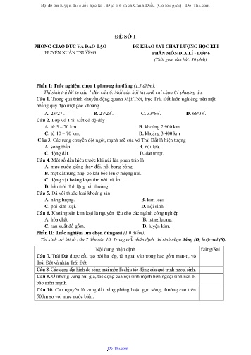 Bộ đề ôn luyện thi cuối học kì 1 Địa lí 6 sách Cánh Diều (Có lời giải)