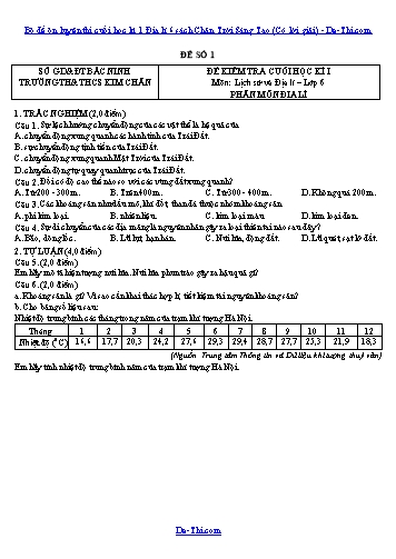 Bộ đề ôn luyện thi cuối học kì 1 Địa lí 6 sách Chân Trời Sáng Tạo (Có lời giải)