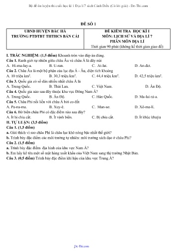 Bộ đề ôn luyện thi cuối học kì 1 Địa lí 7 sách Cánh Diều (Có lời giải)