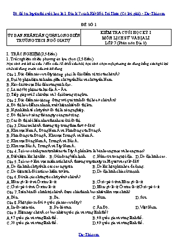 Bộ đề ôn luyện thi cuối học kì 1 Địa lí 7 sách Kết Nối Tri Thức (Có lời giải)