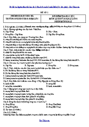 Bộ đề ôn luyện thi cuối học kì 1 Địa lí 8 sách Cánh Diều (Có lời giải)