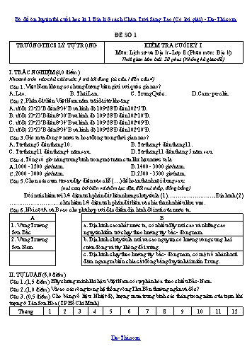 Bộ đề ôn luyện thi cuối học kì 1 Địa lí 8 sách Chân Trời Sáng Tạo (Có lời giải)