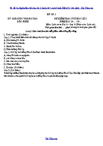 Bộ đề ôn luyện thi cuối học kì 1 Lịch sử 6 sách Cánh Diều (Có lời giải)