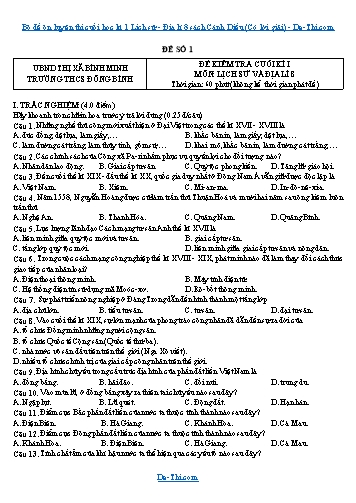 Bộ đề ôn luyện thi cuối học kì 1 Lịch sử - Địa lí 8 sách Cánh Diều (Có lời giải)