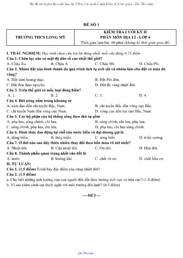 Bộ đề ôn luyện thi cuối học kì 2 Địa lí 6 sách Cánh Diều (Có lời giải)
