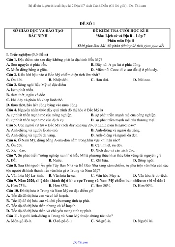 Bộ đề ôn luyện thi cuối học kì 2 Địa lí 7 sách Cánh Diều (Có lời giải)