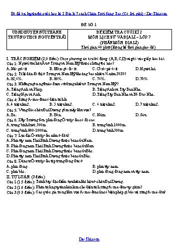 Bộ đề ôn luyện thi cuối học kì 2 Địa lí 7 sách Chân Trời Sáng Tạo (Có lời giải)
