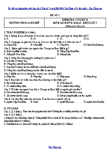 Bộ đề ôn luyện thi cuối học kì 2 Địa lí 7 sách Kết Nối Tri Thức (Có lời giải)