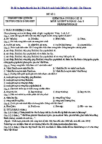 Bộ đề ôn luyện thi cuối học kì 2 Địa lí 8 sách Cánh Diều (Có lời giải)