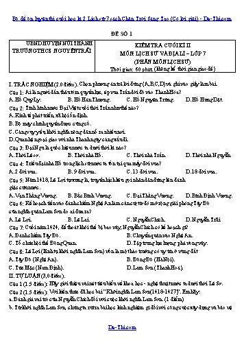 Bộ đề ôn luyện thi cuối học kì 2 Lịch sử 7 sách Chân Trời Sáng Tạo (Có lời giải)