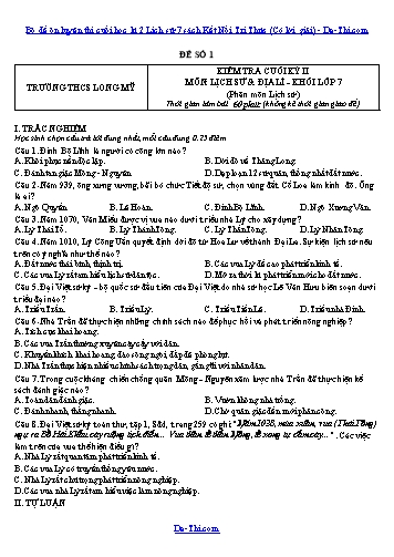 Bộ đề ôn luyện thi cuối học kì 2 Lịch sử 7 sách Kết Nối Tri Thức (Có lời giải)
