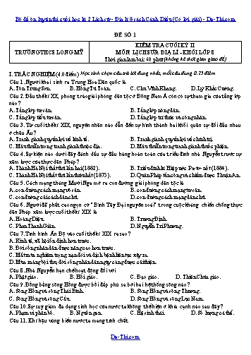Bộ đề ôn luyện thi cuối học kì 2 Lịch sử - Địa lí 8 sách Cánh Diều (Có lời giải)