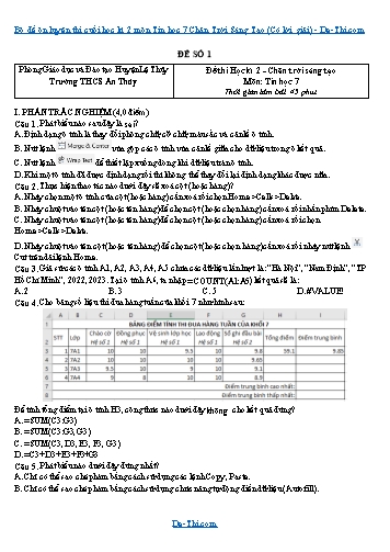 Bộ đề ôn luyện thi cuối học kì 2 môn Tin học 7 Chân Trời Sáng Tạo (Có lời giải)