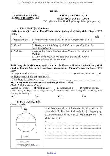 Bộ đề ôn luyện thi giữa học kì 1 Địa lí 6 sách Cánh Diều (Có lời giải)