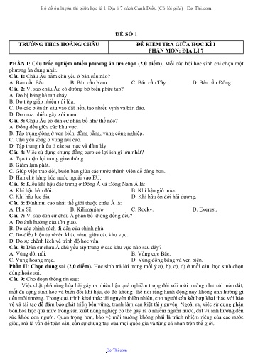 Bộ đề ôn luyện thi giữa học kì 1 Địa lí 7 sách Cánh Diều (Có lời giải)