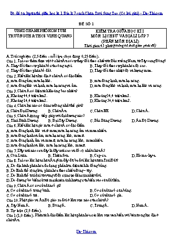 Bộ đề ôn luyện thi giữa học kì 1 Địa lí 7 sách Chân Trời Sáng Tạo (Có lời giải)