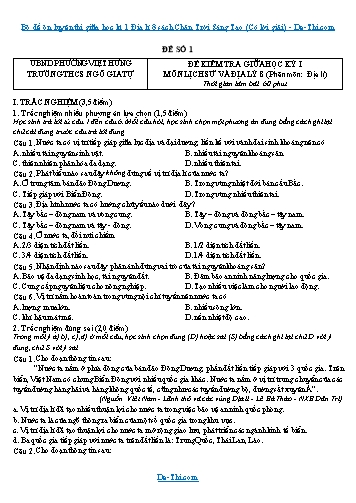 Bộ đề ôn luyện thi giữa học kì 1 Địa lí 8 sách Chân Trời Sáng Tạo (Có lời giải)