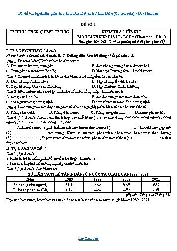 Bộ đề ôn luyện thi giữa học kì 1 Địa lí 9 sách Cánh Diều (Có lời giải)
