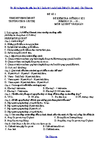 Bộ đề ôn luyện thi giữa học kì 1 Lịch sử 6 sách Cánh Diều (Có lời giải)