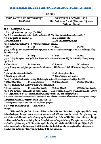 Bộ đề ôn luyện thi giữa học kì 1 Lịch sử 9 sách Cánh Diều (Có lời giải)