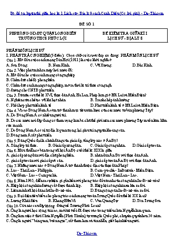 Bộ đề ôn luyện thi giữa học kì 1 Lịch sử - Địa lí 8 sách Cánh Diều (Có lời giải)