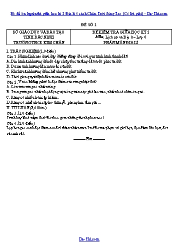 Bộ đề ôn luyện thi giữa học kì 2 Địa lí 6 sách Chân Trời Sáng Tạo (Có lời giải)