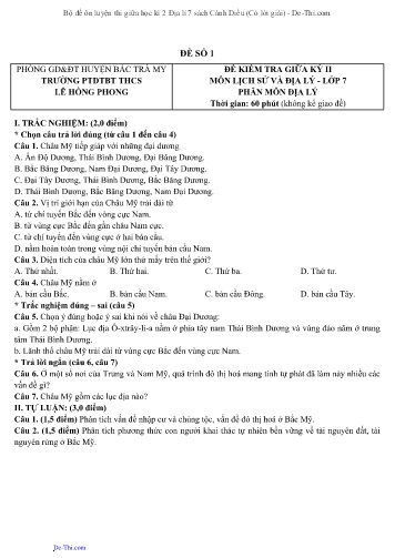 Bộ đề ôn luyện thi giữa học kì 2 Địa lí 7 sách Cánh Diều (Có lời giải)